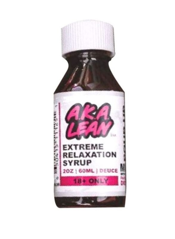 Two 2 oz bottles of AKA Lean extreme relaxation syrup on white background