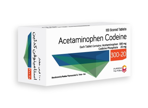 Acetaminophen with codeine tablets bottle for moderate pain relief on white background
