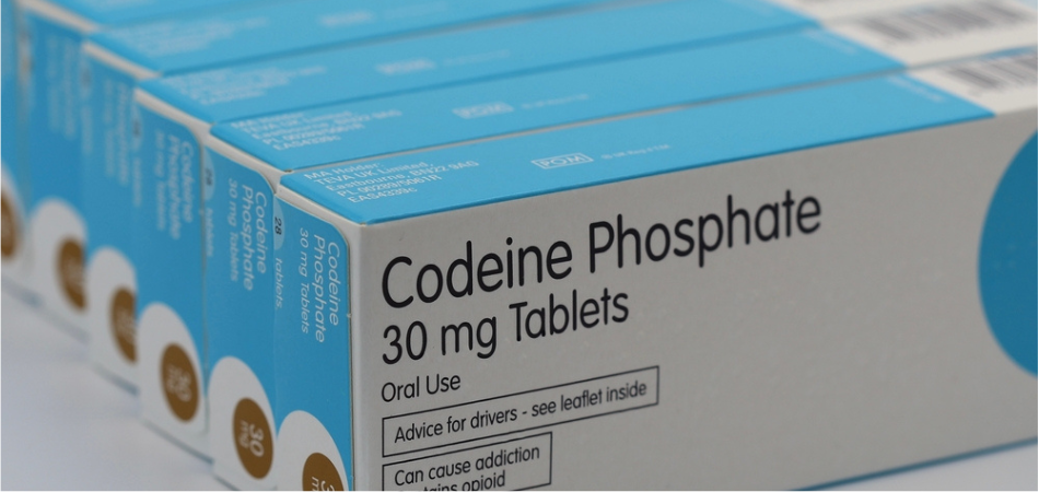 Box of codeine phosphate 30mg oral tablets for acute pain management