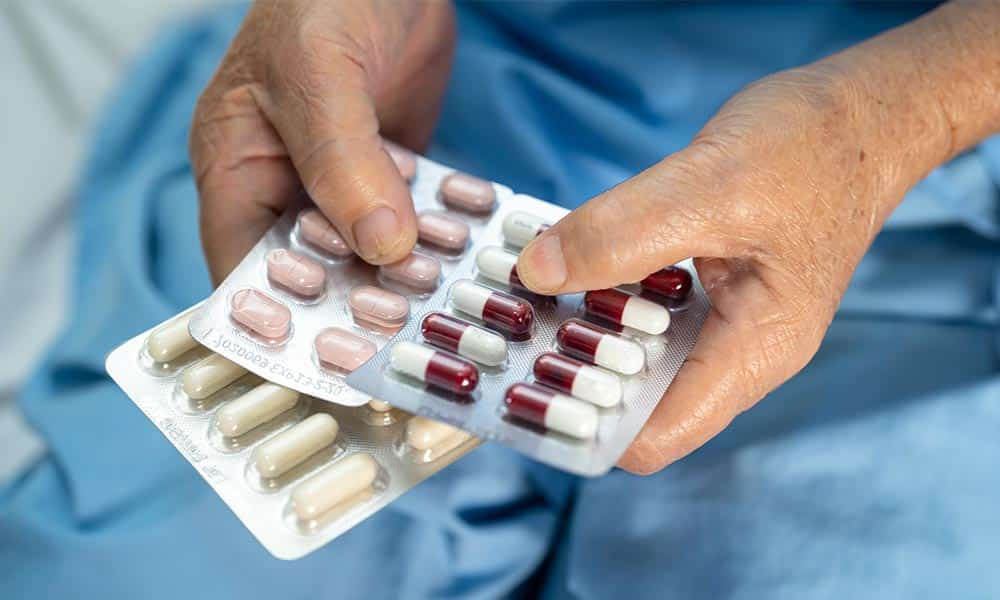 Codeine tablets oral medication on clinical prescription surface for pain management