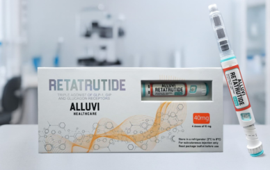 High purity vial of Alluvi retatrutide triple agonist peptide for metabolic research