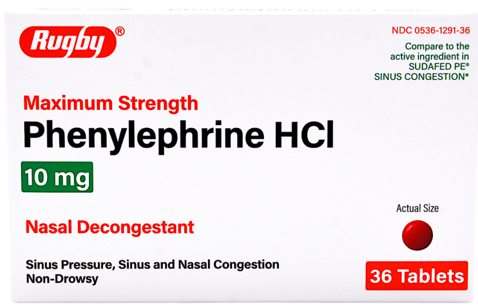  Box of phenylephrine hcl 10mg oral tablets for nasal decongestant relief at Trusted Meds Store