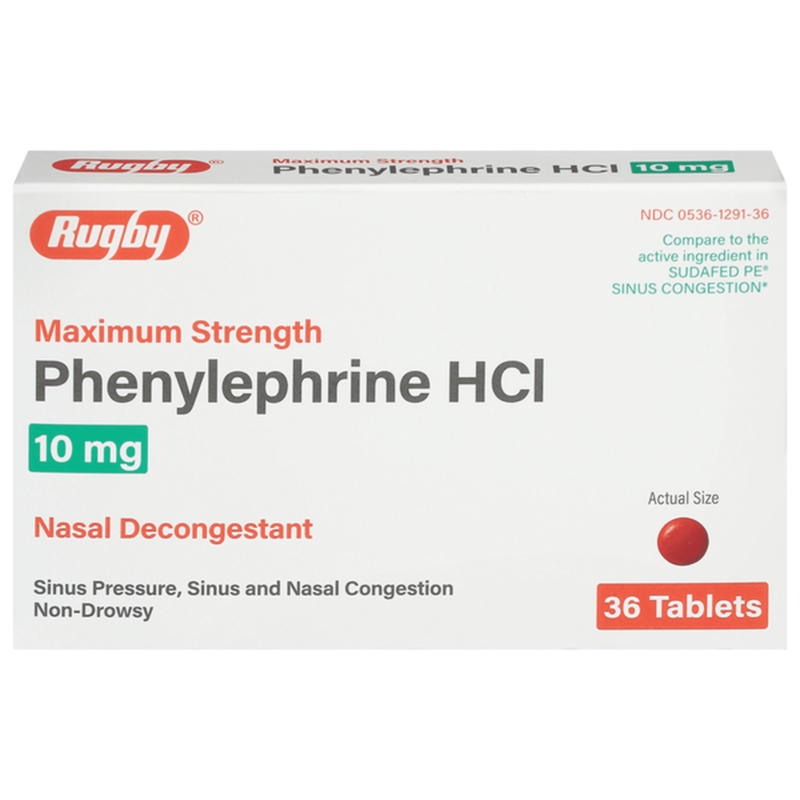Box of phenylephrine hcl 10mg oral tablets for nasal decongestant relief at Trusted Meds Store