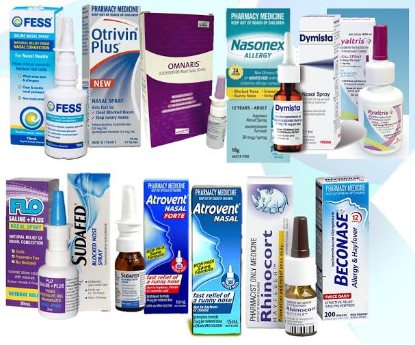 Nasal spray bottle next to a medication guide detailing phenylephrine side effects